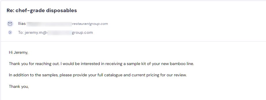 Retailer reply from CMJJ Gourmet